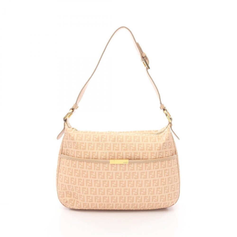 Fendi Zucchino Shoulder Bag Canvas Beige